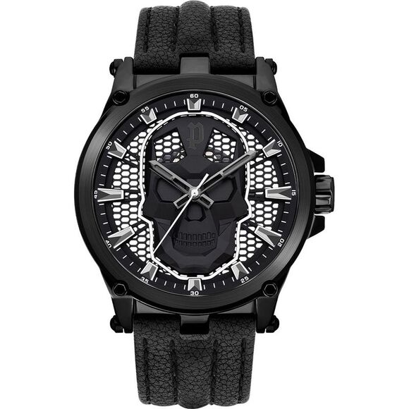 Skull Black Leather Watch Men Black Watches